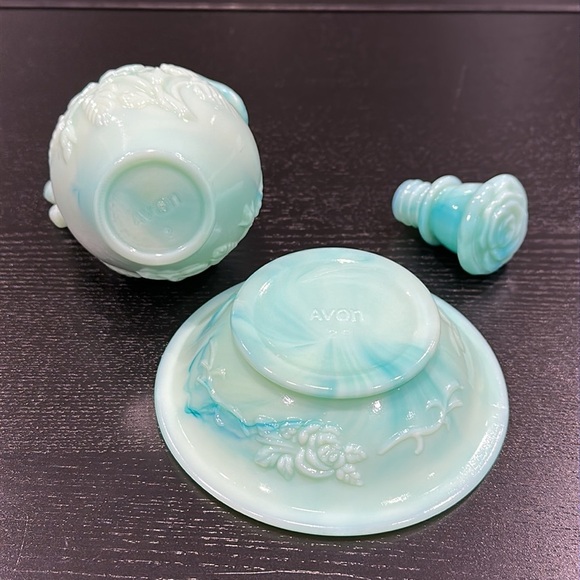 Avon Vintage Teal Oil Pitcher with Stopper and Bowl Set - Picture 6 of 10